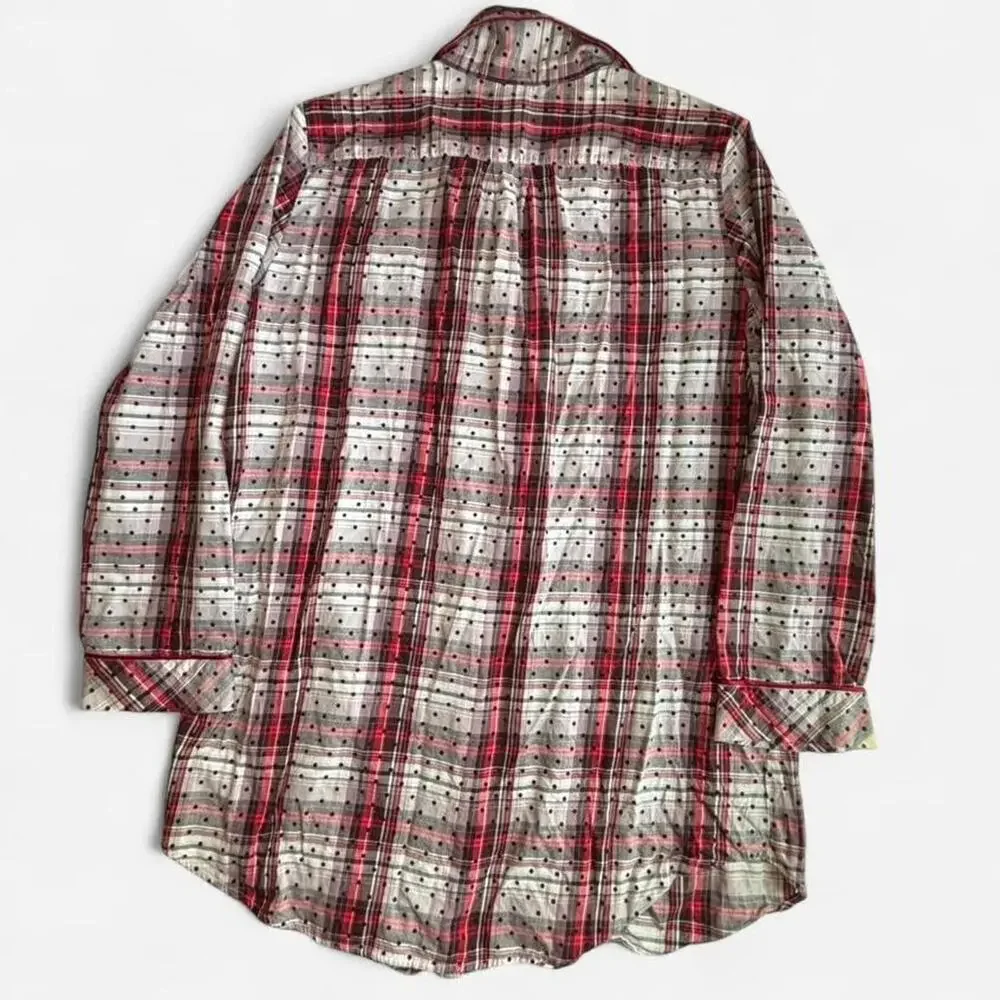 Victoria's Secret Women's Sleep Shirt L Red White Plaid Polka Dot Casual Cozy